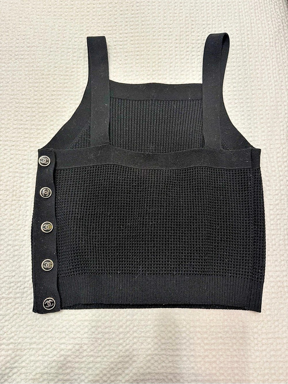 Chanel Black Knit Button-Front Tank NWT